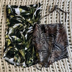Leaf Print Strapless Romper and Palm Print Tank